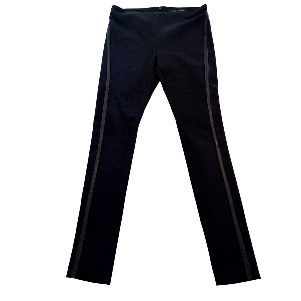 Rag & Bone Moto Tuxedo Pants Black Leather Stripe‎ Trousers Grunge Indie Size 2